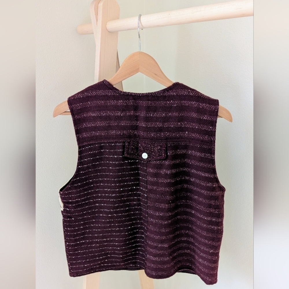 Vintage Embroidered Floral Abstract Wool Blend Sweater Vest in Burgundy/Ivory - Picture 7 of 8